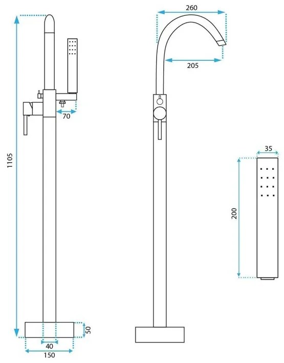 Baterie de podea Rea Lungo crom