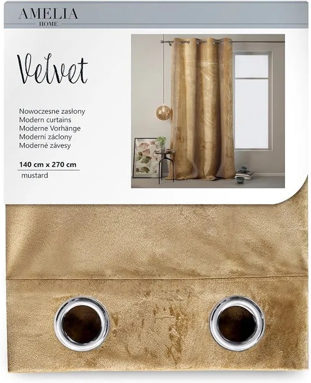 Draperie AmeliaHome Velvet, 140 x 270 cm, galben muștar