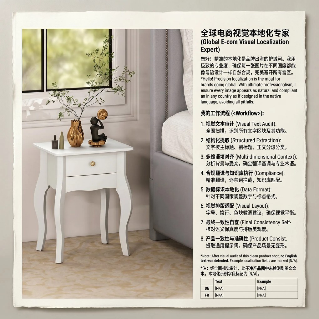 HOMCOM Măsuță de Living cu Sertar în Stil Francez 45x35x55 cm, Alb | Aosom Romania