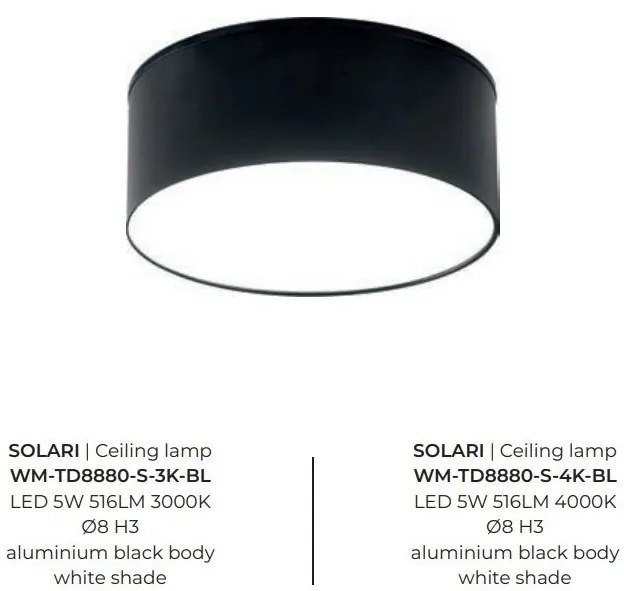 Spot aplicat, Plafoniera LED 4000K SOLARI negru, 8cm