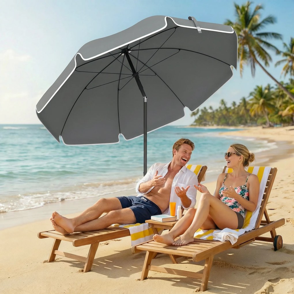 Outsunny Umbrelă de Plajă Inclinabilă cu Ancoră pentru Nisip și Geantă de Transport, Ø150x185 cm, Gri Închis | Aosom Romania