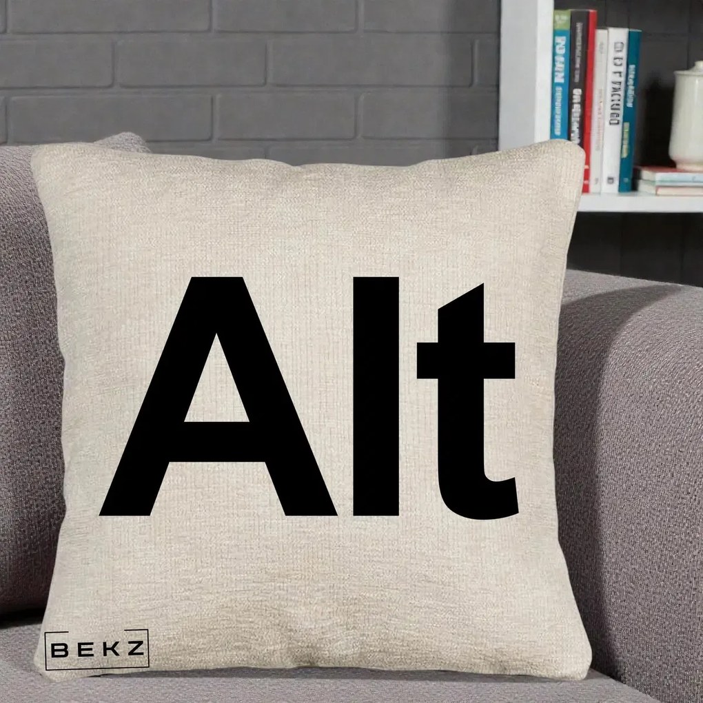 Perna Personalizata Tasta Alt Tipografie Bold, 40x40 cm, Bej Canapea, Husa Detasabila, Perna Inclusa, BEKZ®