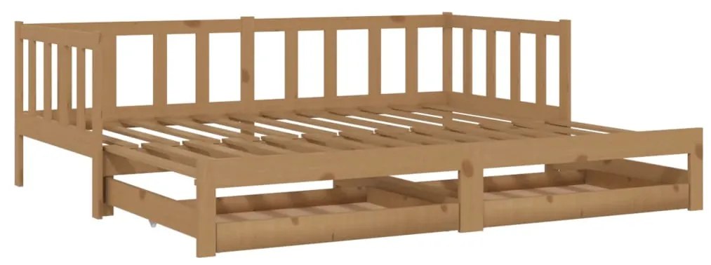 3083707 vidaXL Pat extensibil de zi, 2x(90x200)cm, maro miere, lemn masiv pin