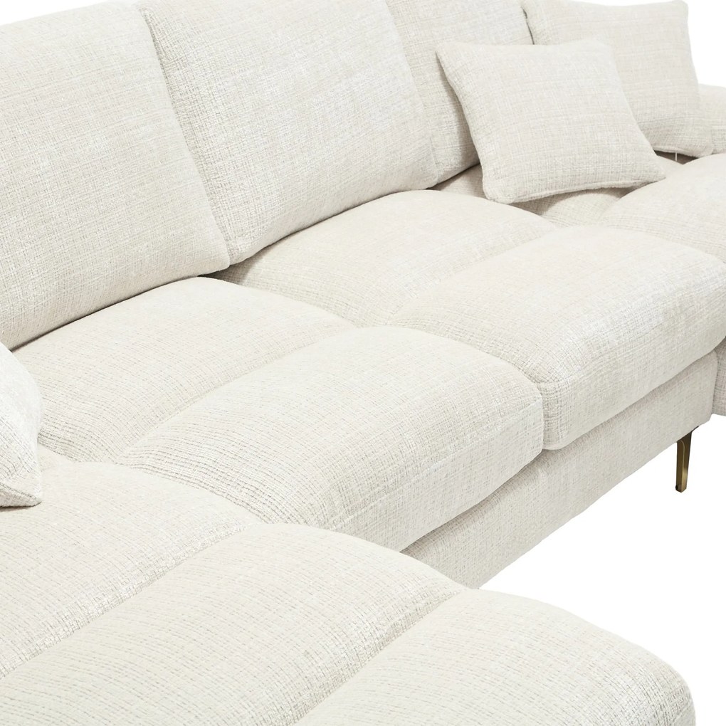 Canapea modulară mare, modernă, în formă de U, din chenille, cu dublu șezlong rabatabil, Bej