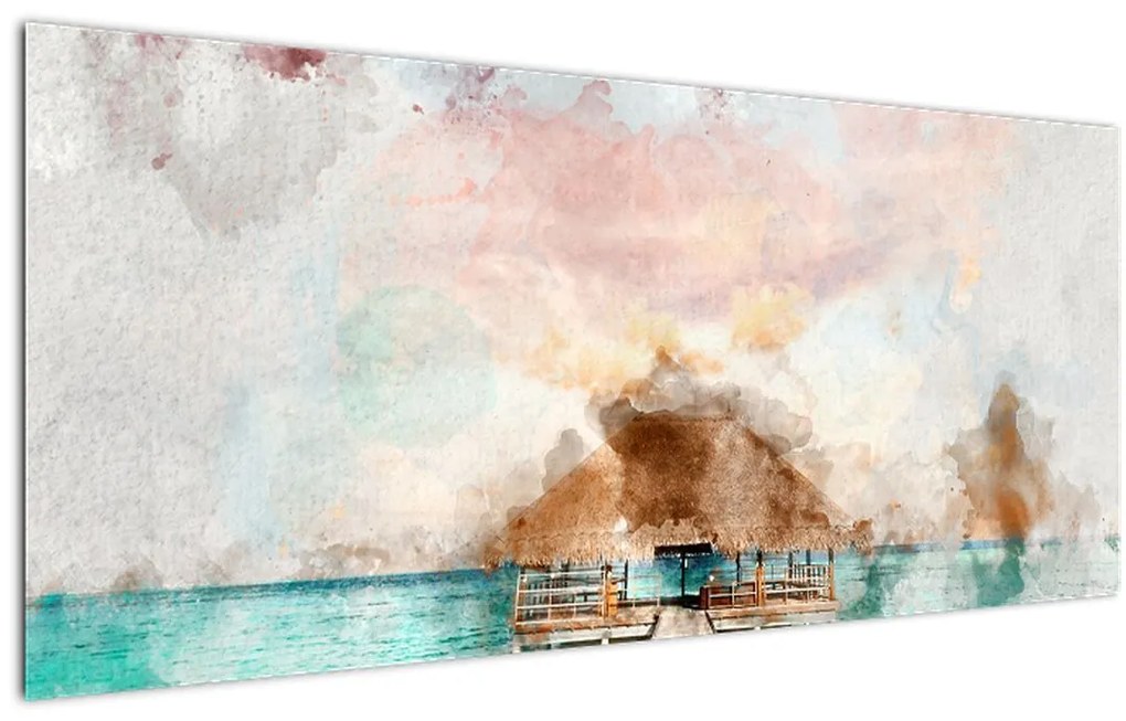 Tablou - Maldive, debarcader din lemn (120x50 cm)