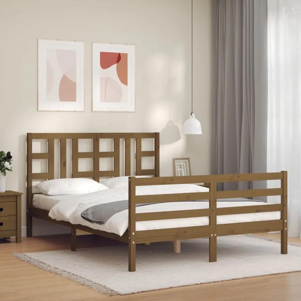 3193924 vidaXL Cadru de pat cu tăblie, maro miere, 140x200 cm, lemn masiv