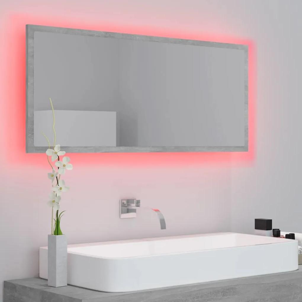 Oglinda de baie cu LED, gri beton, 100x8,5x37cm, lemn prelucrat Gri beton