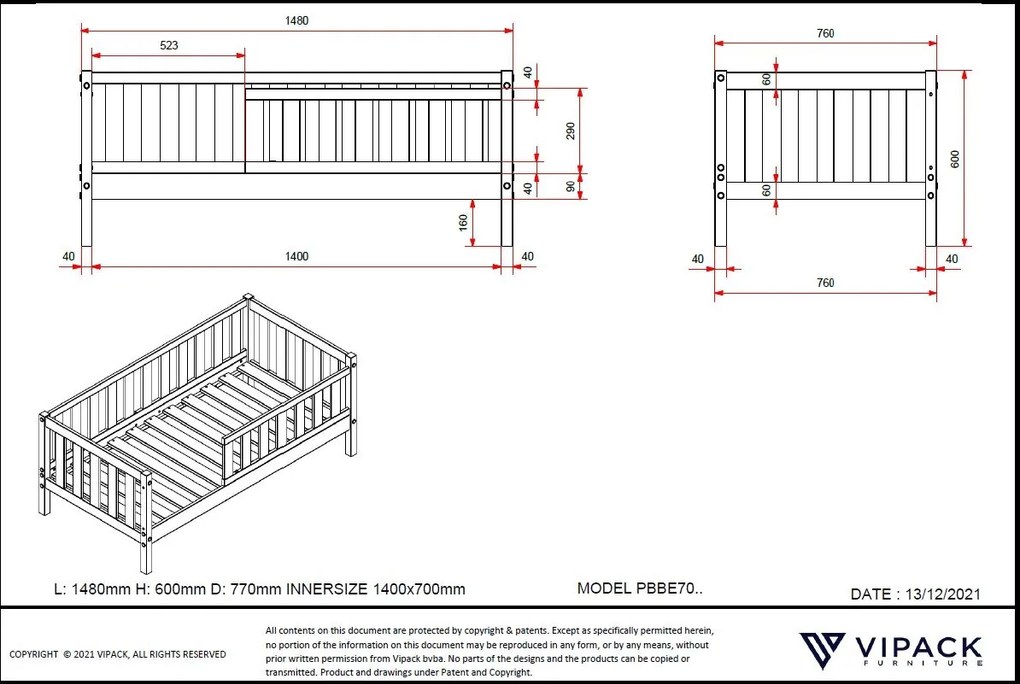 PEUTERBED 70 PAT PENTRU COPII MICI 70 X 140 CM ALB
