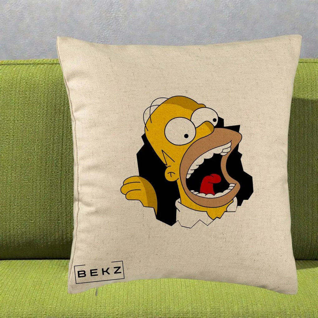 Perna Personalizata Homer Simpson Surpriza, 40x40 cm, Bej, Husa Detasabila, Perna Inclusa, BEKZ®