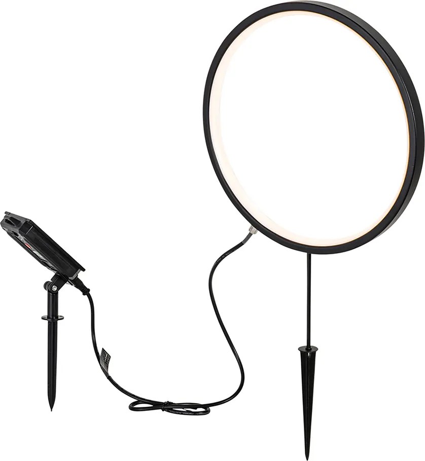 Lampă de sol neagră 60 cm cu LED reîncărcabil și solar IP65 - Adalind