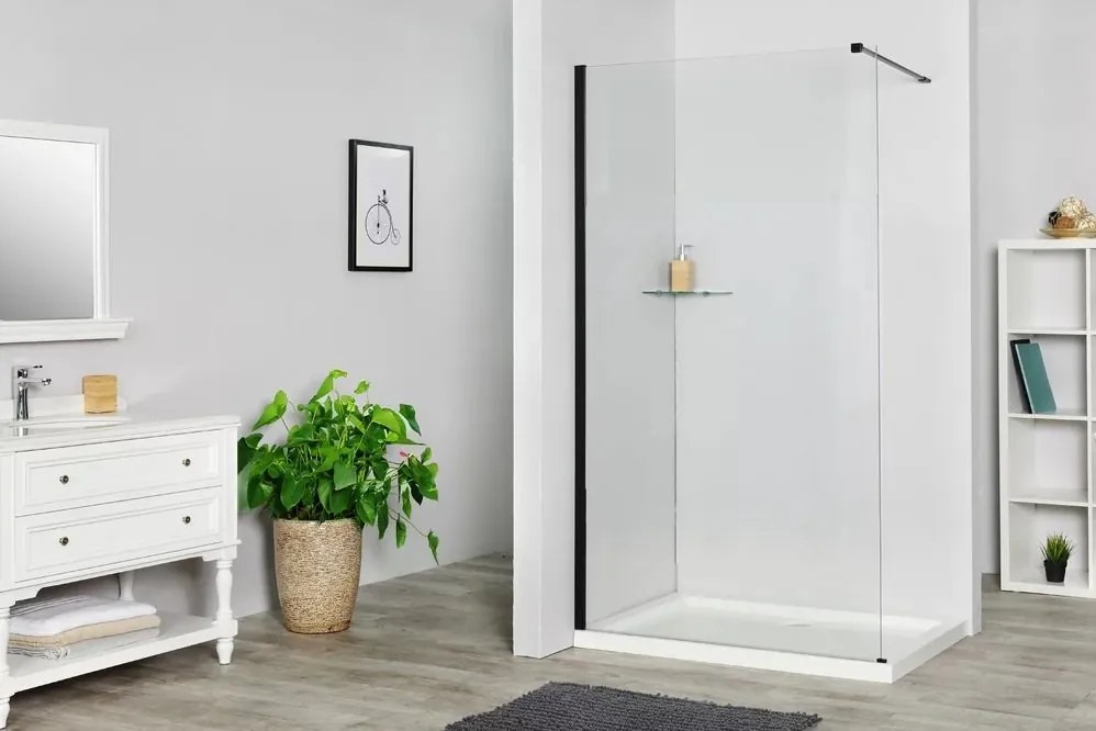 Paravan de dus tip Walk-in 100Ã 200 cm 8 mm profil negru mat