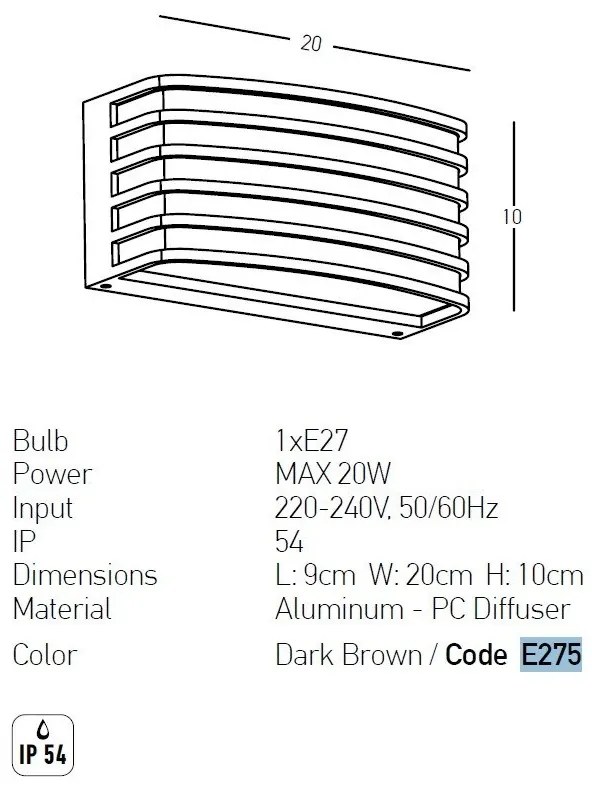 Aplica de perete pentru iluminat exterior IP54 Twig maro