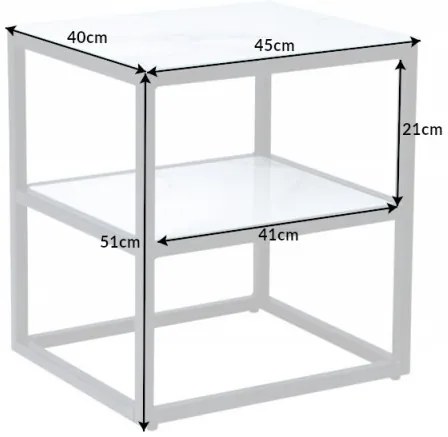 Neînvins Masuta laterala Elegance 45 cm aspect marmura cu cadru alb, negru