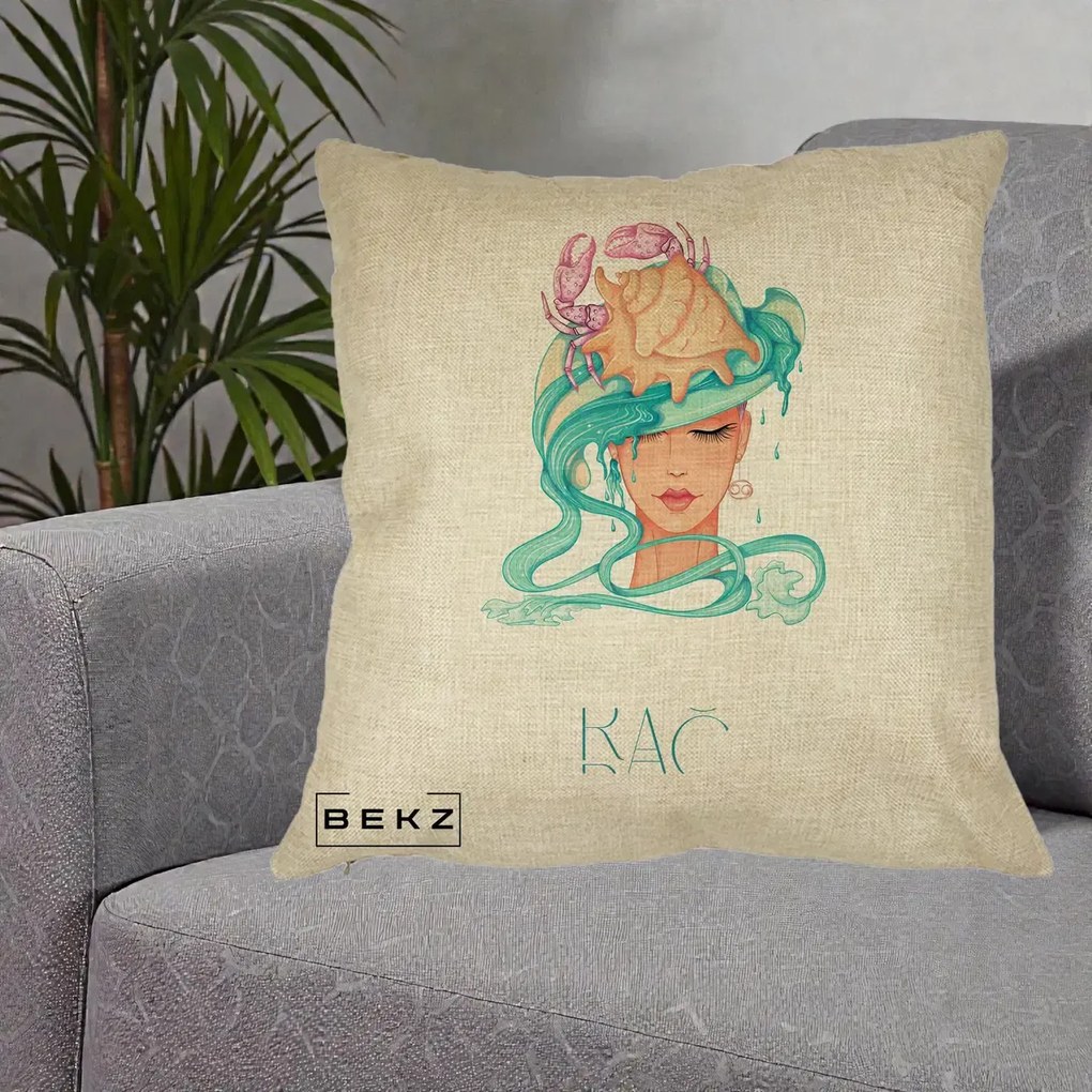Perna Personalizata Zodie Rac, 40x40 cm, Crem, Husa Detasabila, Perna Inclusa, BEKZ®