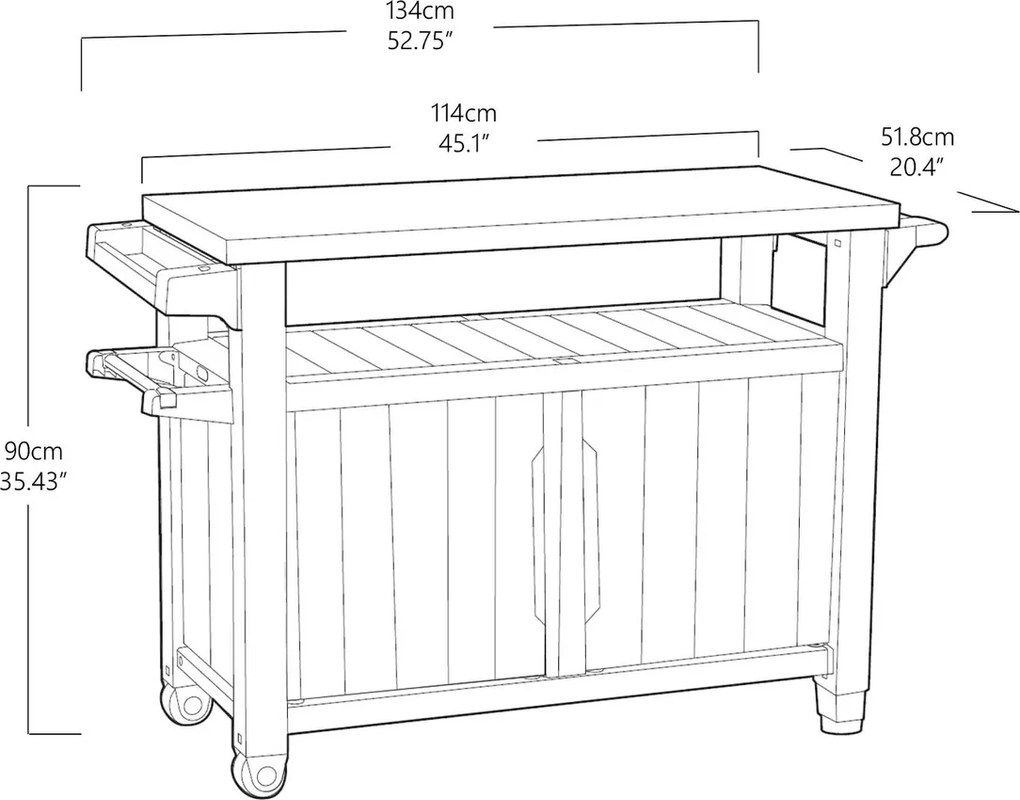 Masă multifuncțională de grătar Keter pentrugrădină UNITY XL 207 l grafit, 134 x 52 x 90 cm