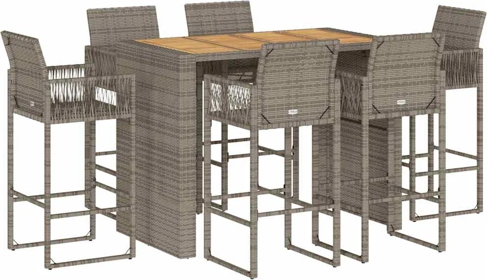 vidaXL Set bar de grădină 7 piese fără perne Salcâm din polirattan gri