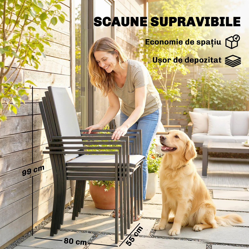 Outsunny Set de Prânz Grădină cu Orificiu pentru Umbrelă, Masă, Scaune pentru 4, Gri Deschis | Aosom Romania