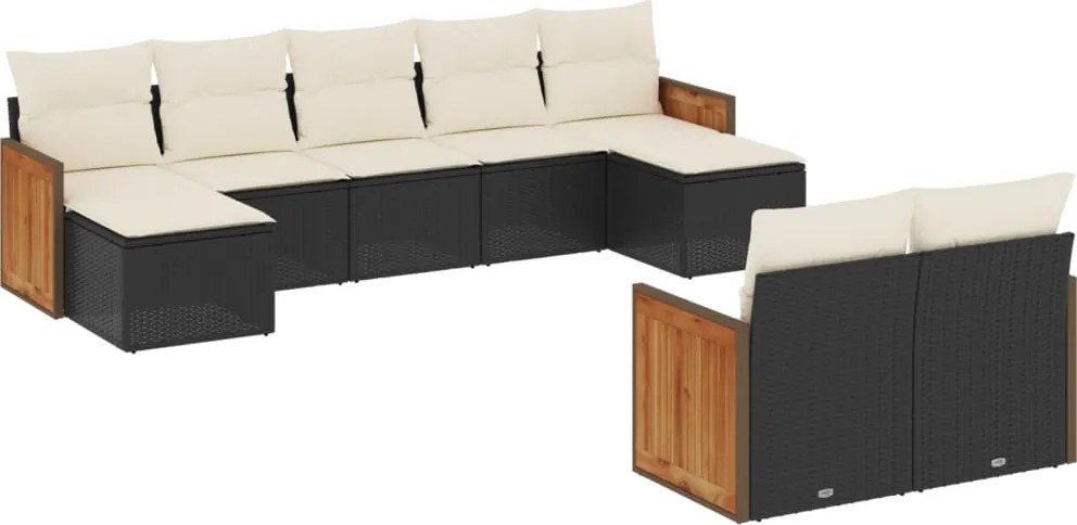 vidaXL Set mobilier de grădină cu perne, 9 piese, negru, poliratan