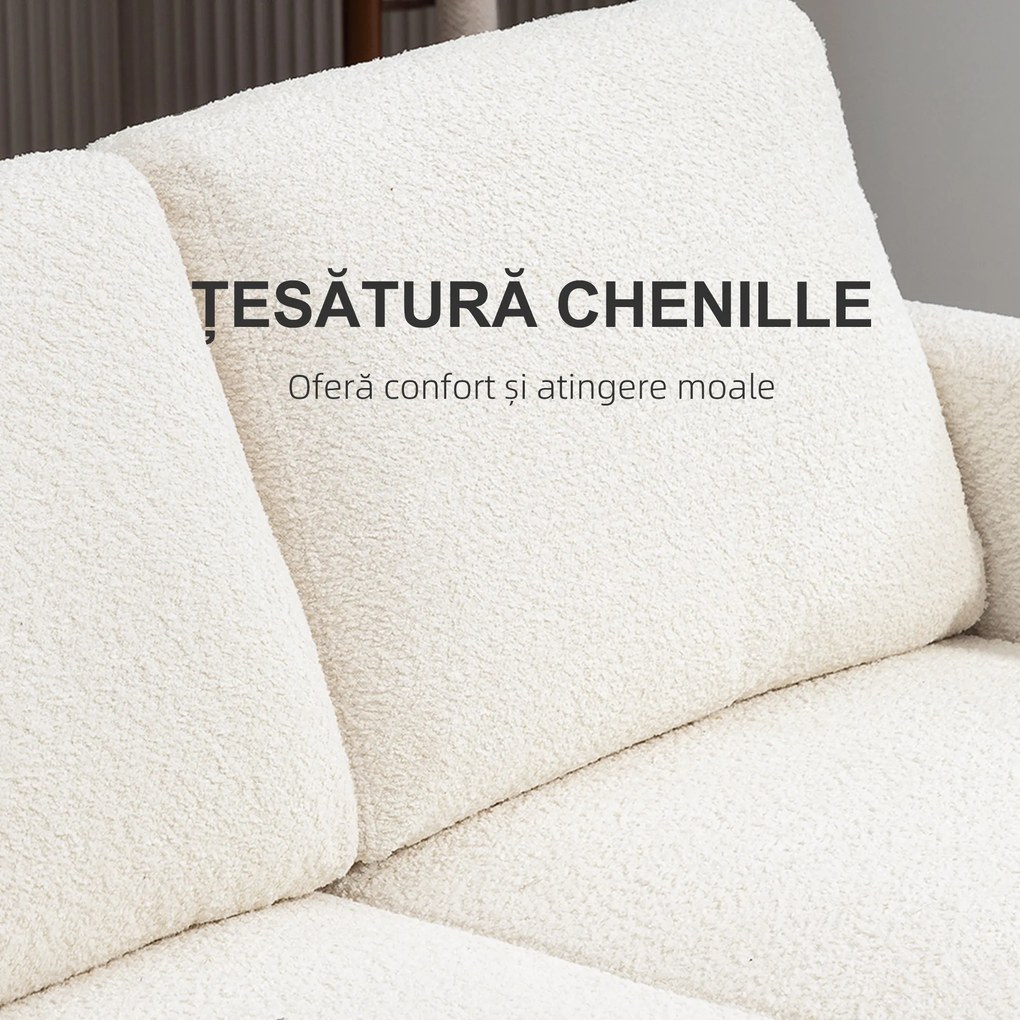 HOMCOM Canapea pentru Două Persoane cu Perne pentru Spate Detașabile, 138x70x80 cm, Alb Crem | Aosom Romania