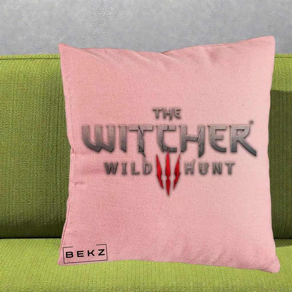Perna Personalizata The Witcher 3 Wild Hunt, 40x40 cm, Roz, Husa Detasabila, Perna Inclusa, BEKZ®