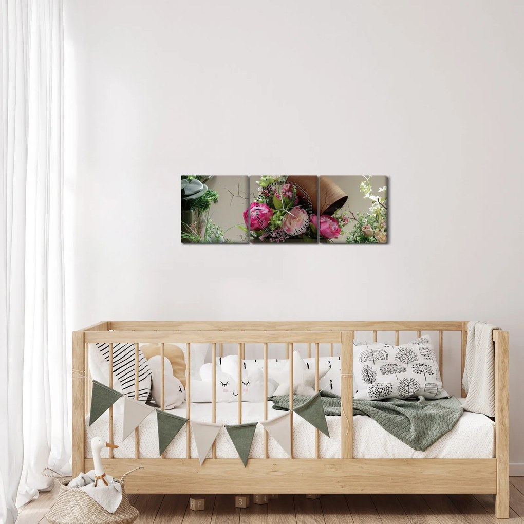 Tablou -Trandafir pentru tine (cu ceas) (90x30 cm)