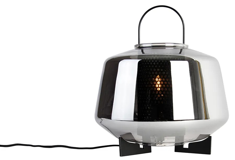 Lampă de masă Art Deco neagră cu sticlă fumurie 30 cm - Kevin