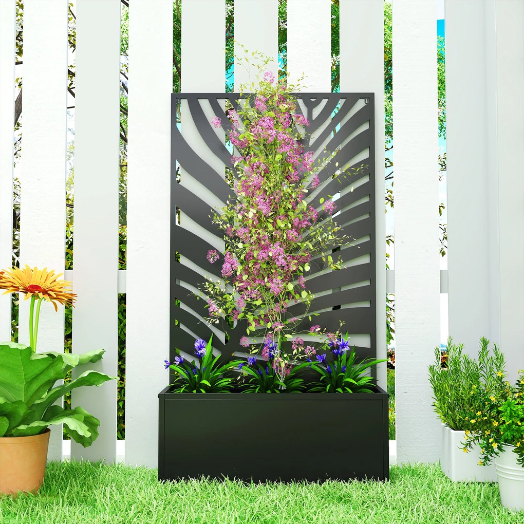 Outsunny pat înălțat jardiniere cu paravan ghiveci metalic, spalier de grădină 61 x 23 x 113 cm | Aosom Romania