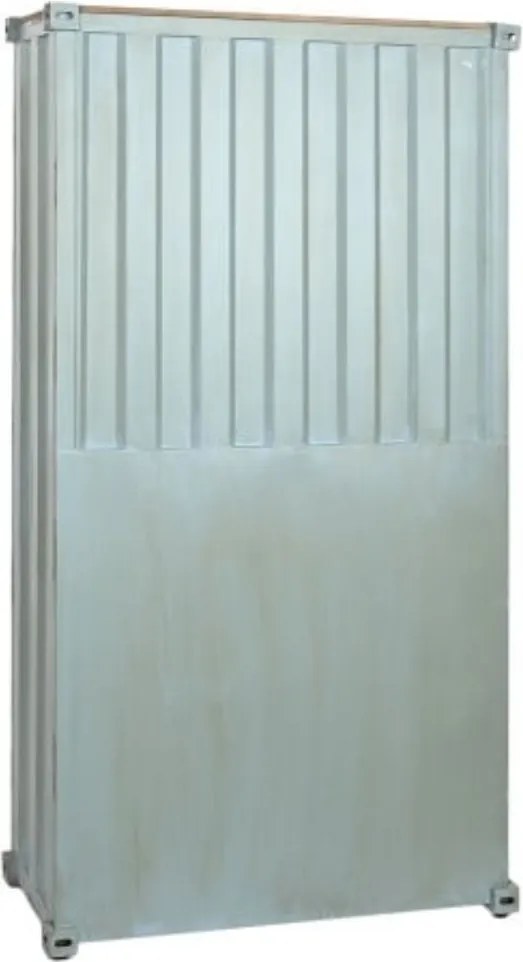 Bufet vintage, stil industrial, din metal, turcoaz, cu 2 uși și rafturi deschise, decor de container maritim, 168,5 x 87 x 44 cm, „Cargo”