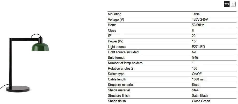 Veioza de birou metal TATAWIN negru, verde