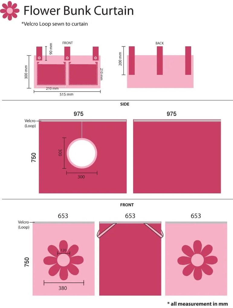 PINO PAT SEMI-INALT cu glisieră și perdea Pink Flower.