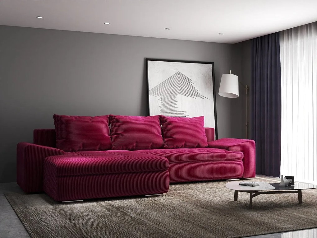 Colțar extensibil dumonde cu ladă de depozitare si sezut confortabil din spuma high-density, Leonardo Zoom Rosu 260x185 cm