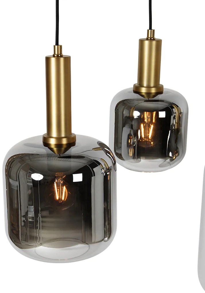 Lampă suspendată neagră cu auriu și sticlă fumurie ovală cu 5 lumini - Zuzanna