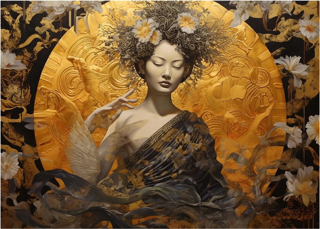 Tablou pe sticlă - Doamnă japoneză (70x50 cm)