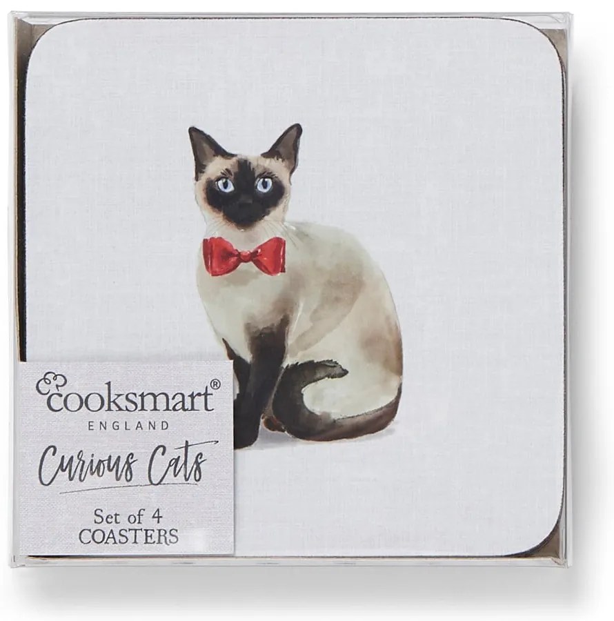 Set 4 suporturi de pahare Cooksmart ® Curious Cats, albastru