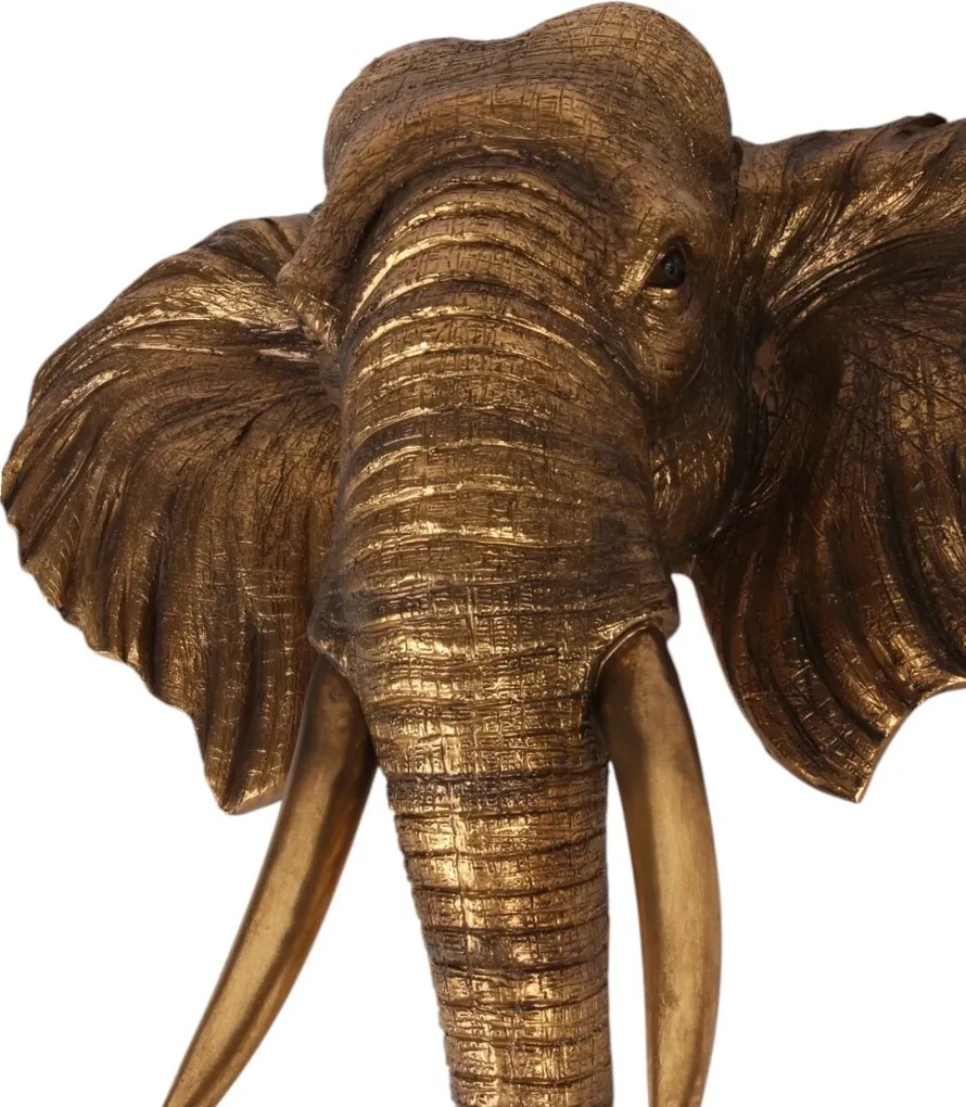 Ornament de perete din polirășină, auriu, model elefant, 61 x 62,5 x 20 cm, „Mysore”