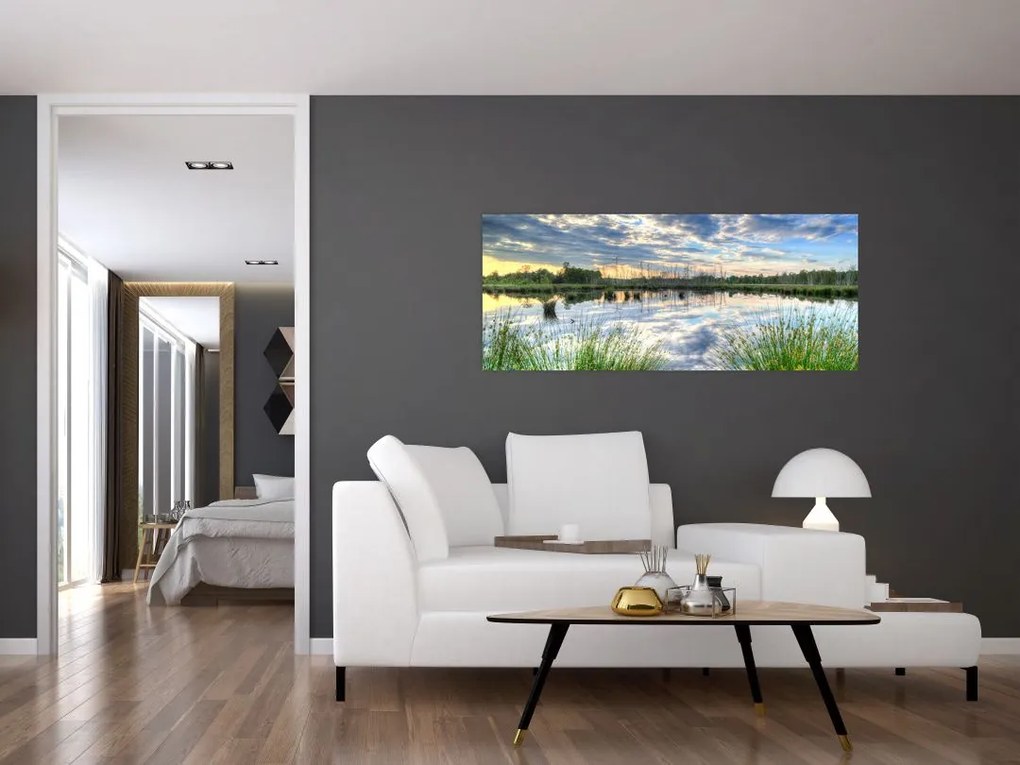 Tablou cu lac și trestie (120x50 cm)