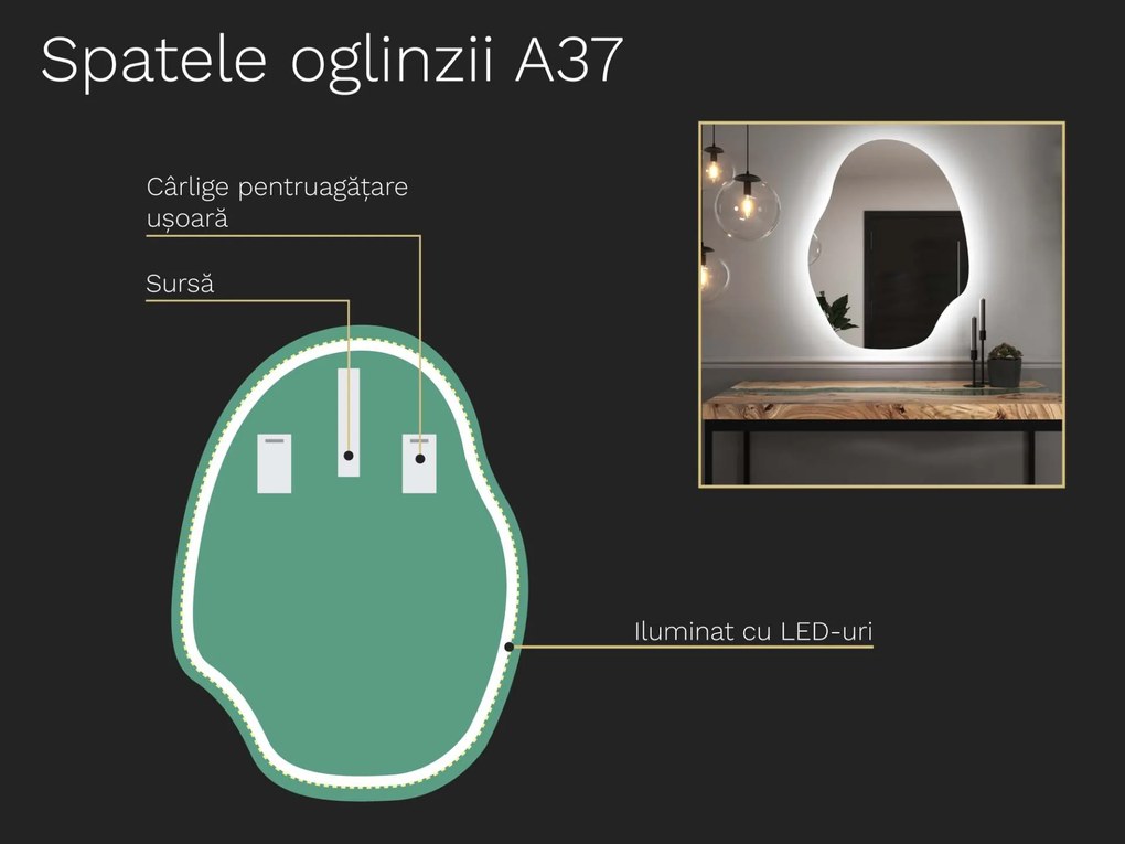 Oglindă LED organică cu iluminare A37