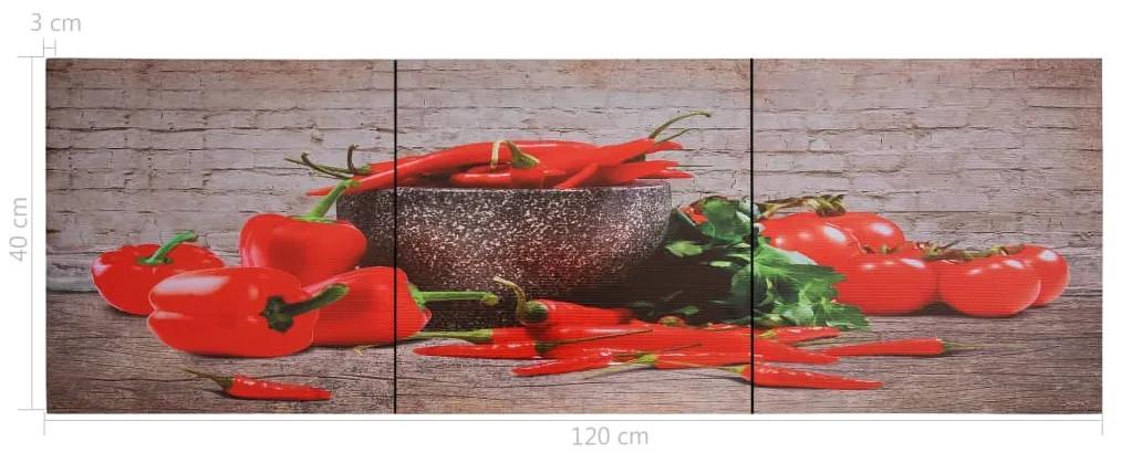 Set tablouri din panza, imprimeu paprika, multicolor, 120x40 cm 120 x 40 cm, Ardei rosu