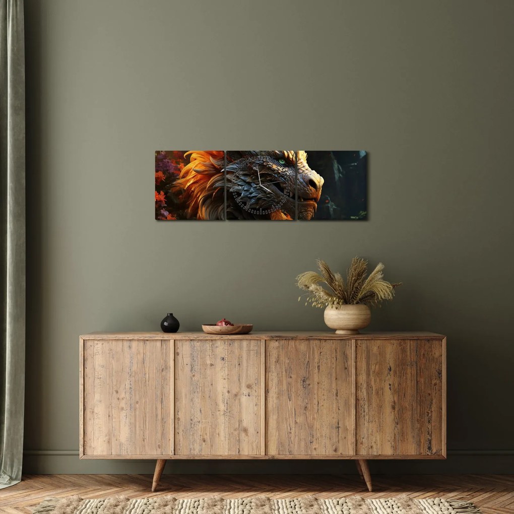 Tablou - Dragon (cu ceas) (90x30 cm)