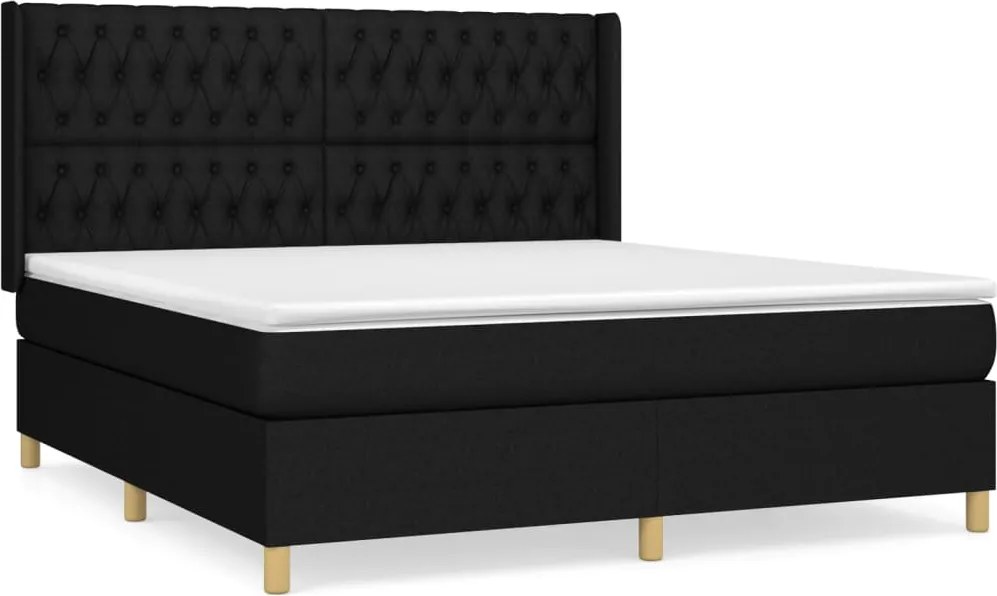 vidaXL Pat box spring cu saltea, negru, 180x200 cm, catifea