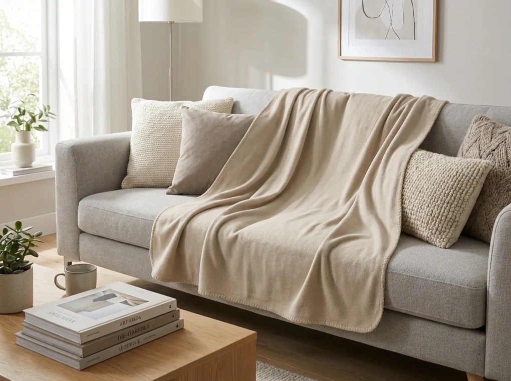 Patura fleece FLEORA, bej deschis Dimensiune: 180 x 200 cm