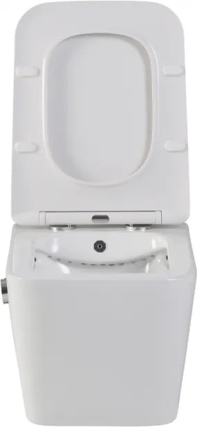 Set vas wc suspendat cu functie bideu, dreptunghiular, baterie crom Foglia Safari cu rezervor incastrat si clapeta de actionare dual-flush, alba cu 2