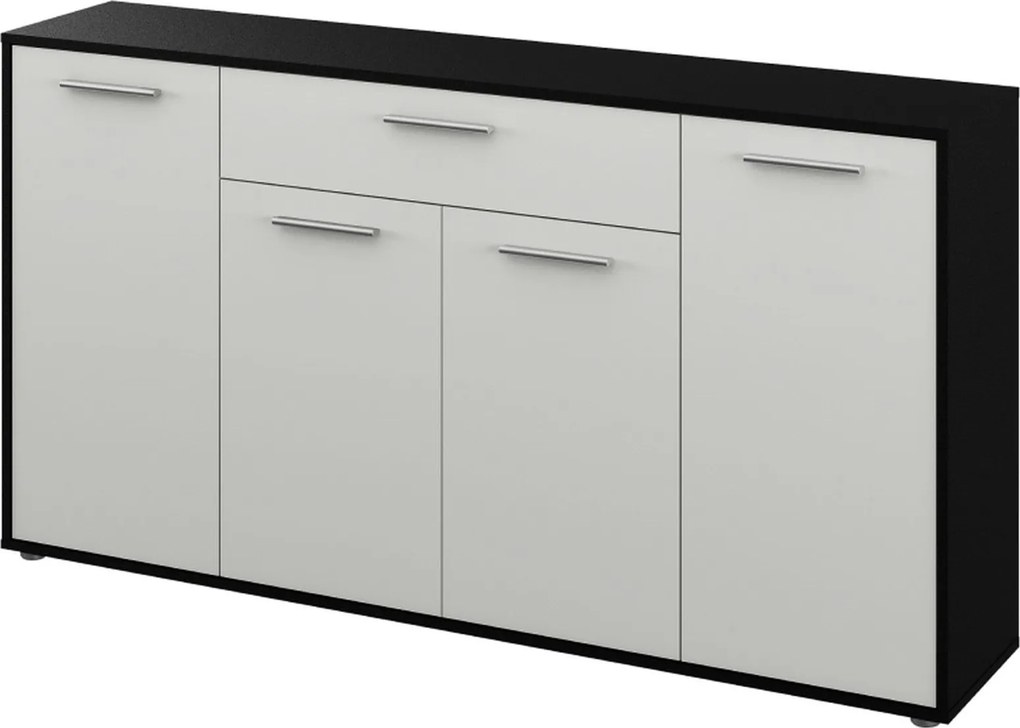 Comoda LUNIA, alb/negru/crom, 163x33x86 cm