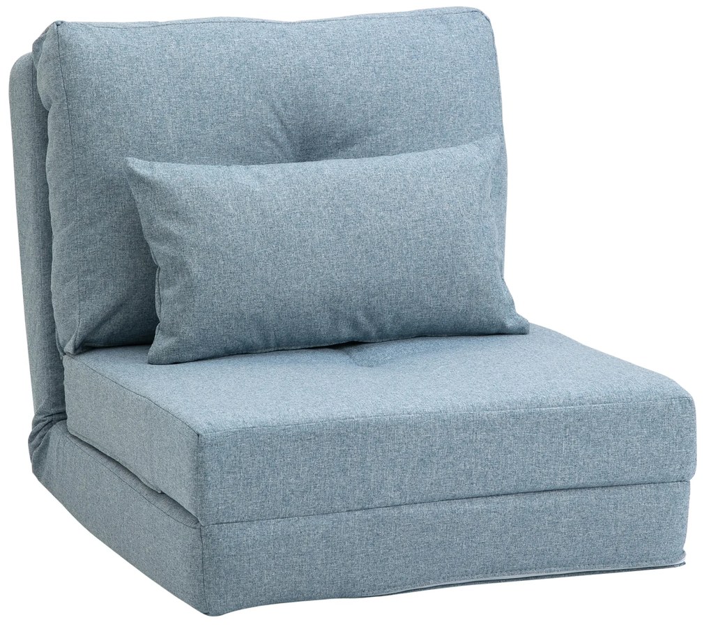 HOMCOM Fotoliu de podea Pat pliant cu saltea pliantă, design 2 în 1, pernă detașabilă, 60 x 80 x 56 cm, Himmelblau | Aosom Romania