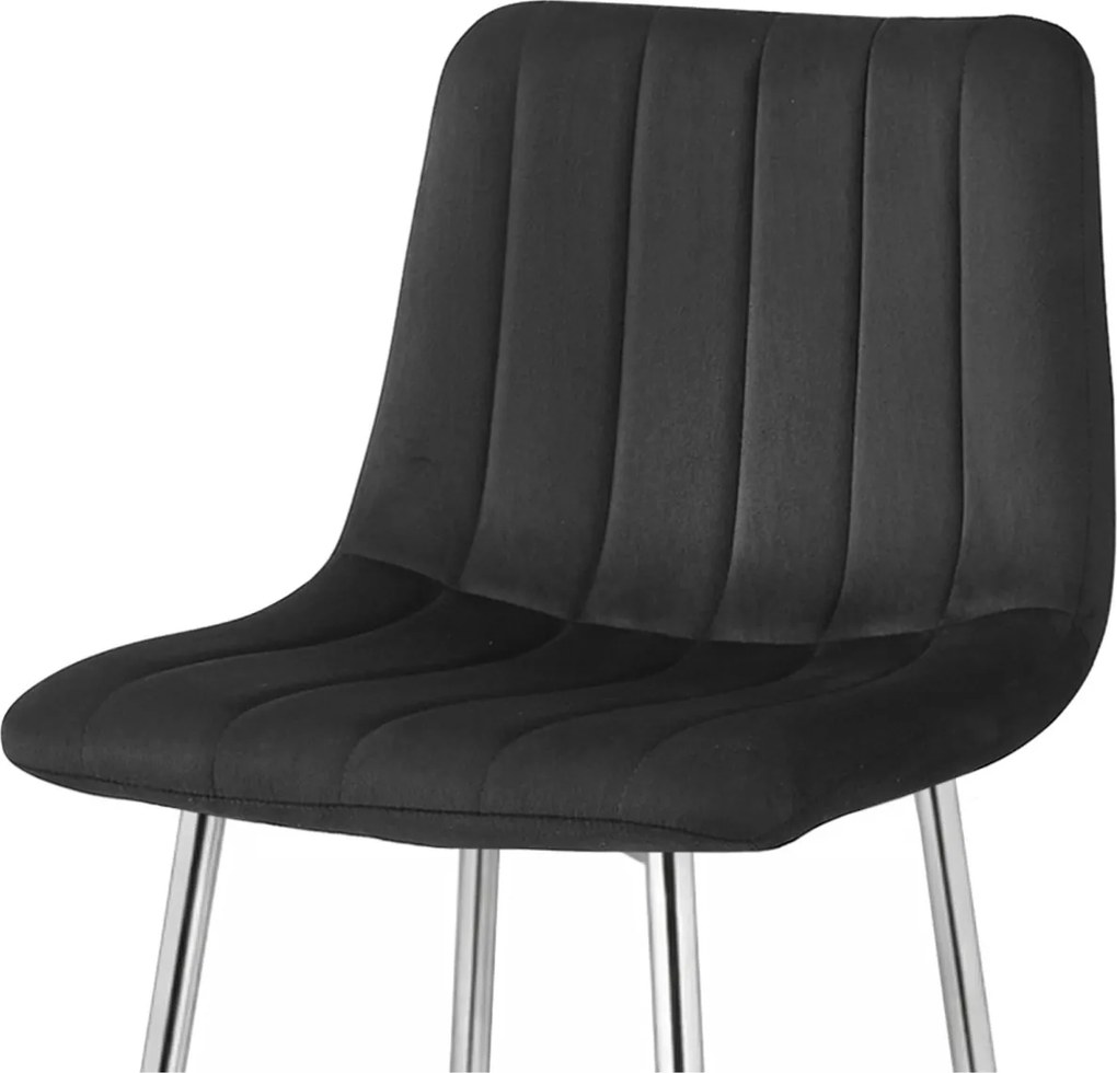 Scaun de bar POZZA VELVET cu picioare argintii, negru