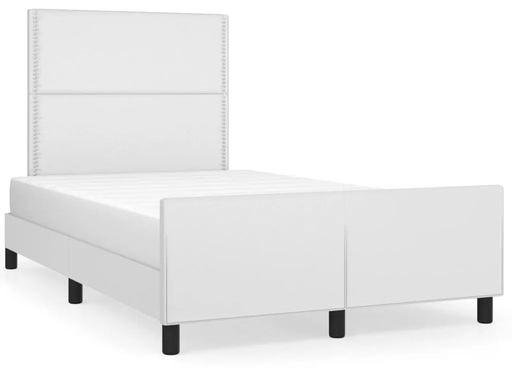 Cadru de pat cu tablie, alb, 120x200 cm, piele ecologica Alb, 120 x 200 cm, Culoare unica si cuie de tapiterie