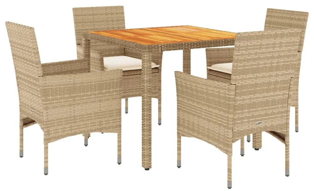 3278682 vidaXL Set mobilier grădină cu perne 5 piese bej poliratan/lemn acacia