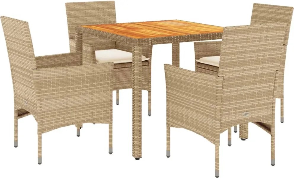 vidaXL Set mobilier grădină cu perne 5 piese bej poliratan/lemn acacia