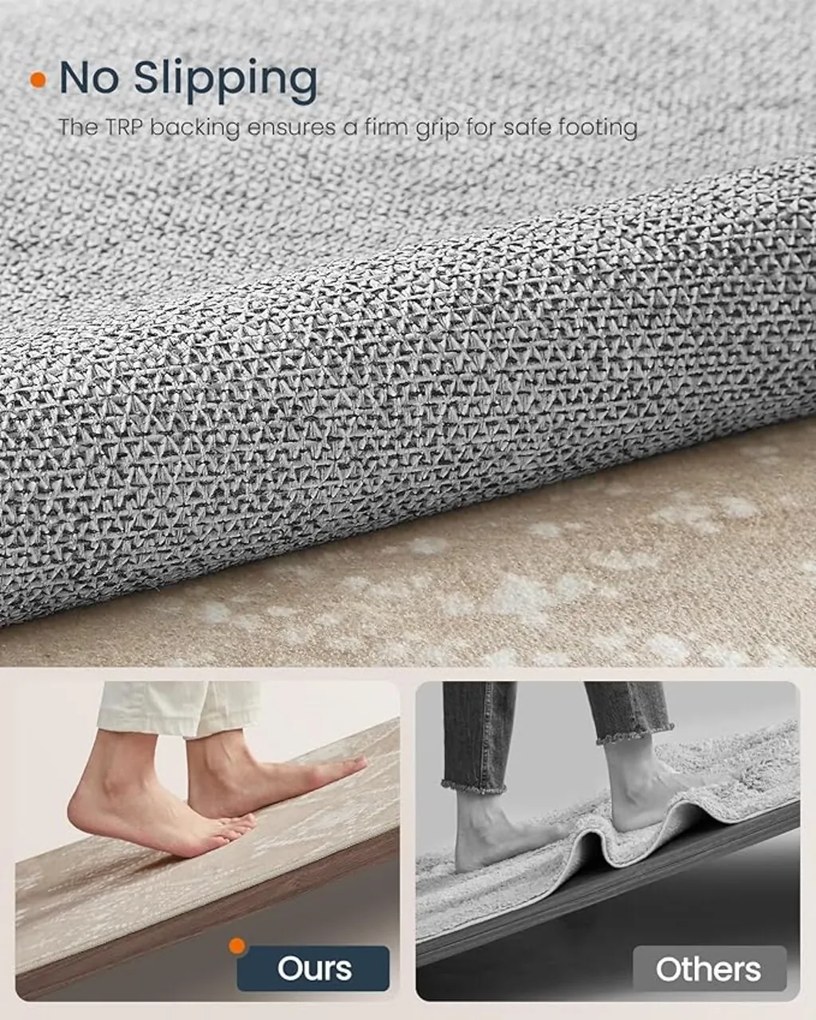 Covor antiderapant Songmics Boho, 120x170 cm, lavabil la masina, poliester, cappuccino