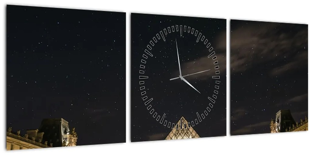 Tablou - Louvre nocturn (cu ceas) (90x30 cm)
